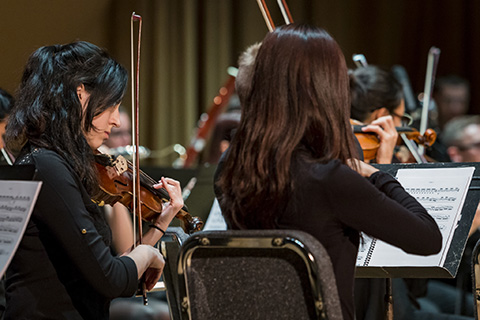 Violinists perform live in concert